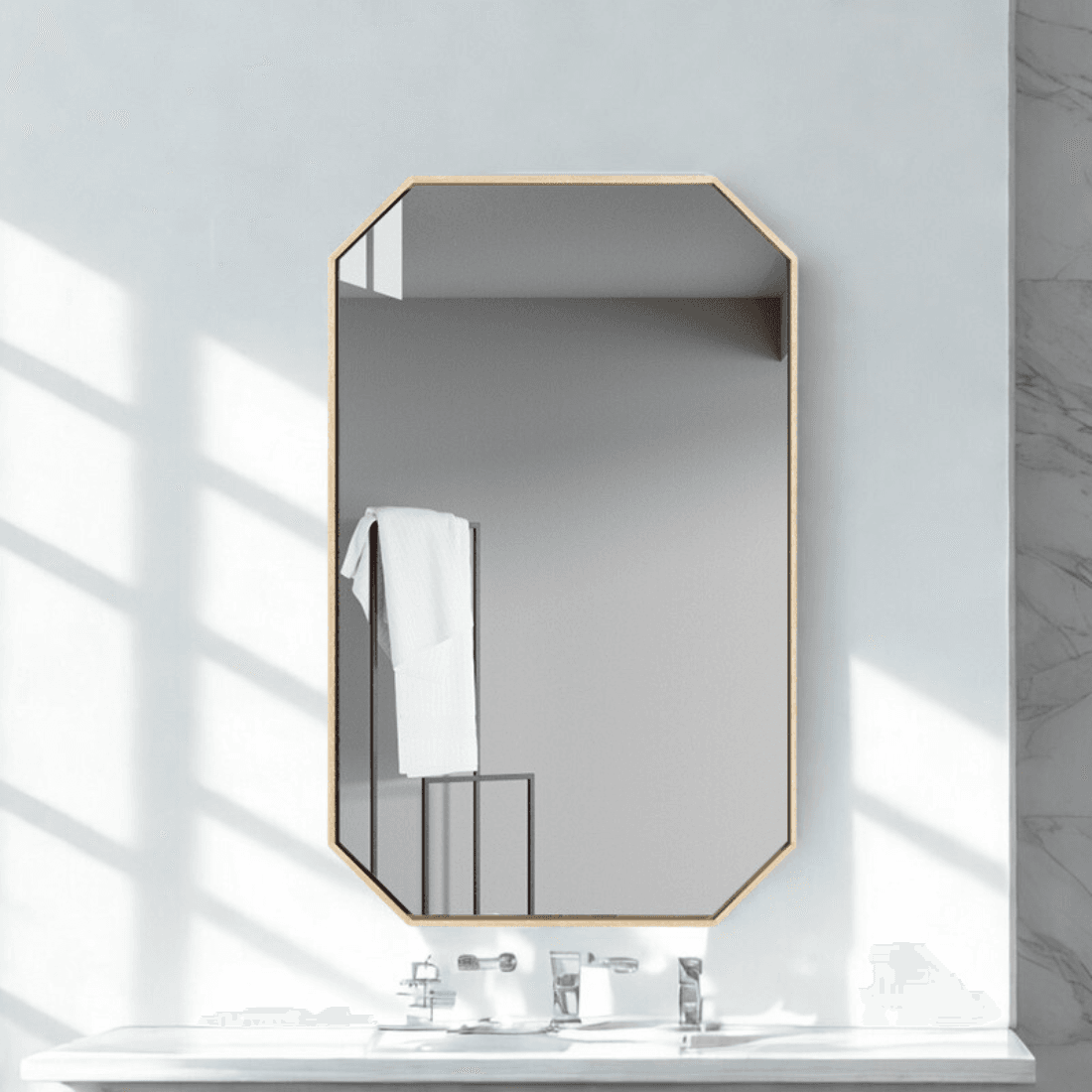 Geometric Octagon Wall Mirror with Anodized Aluminum Frame – Gold, Rose Gold, Matte Black, Brushed Silver