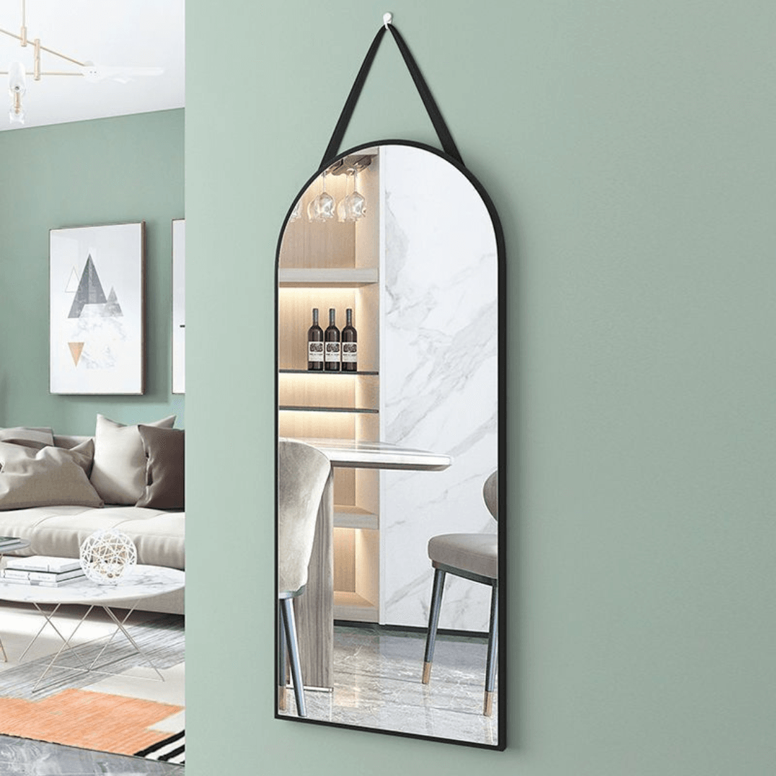 Luxury Arched Full Length Standing Mirror with Gold Frame