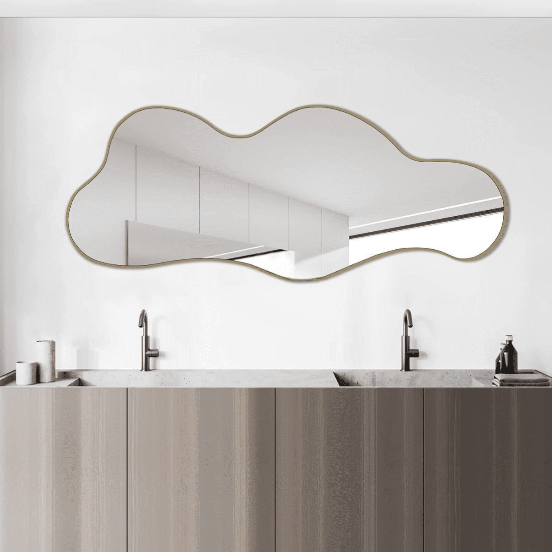 Designer Organic Cloud Mirror with Gold Frame