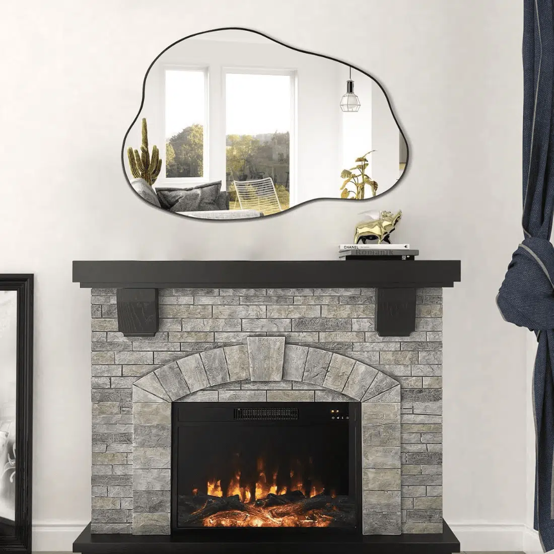 Luxury Organic Shape Vanity Mirror with Black Frame