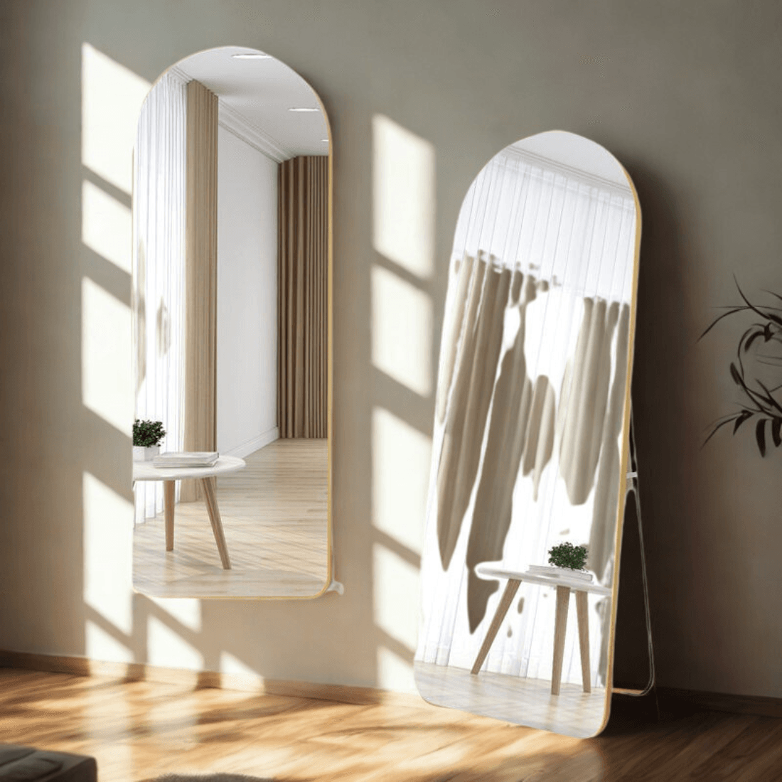 Luxury Arched Full Length Standing Mirror with Gold Frame