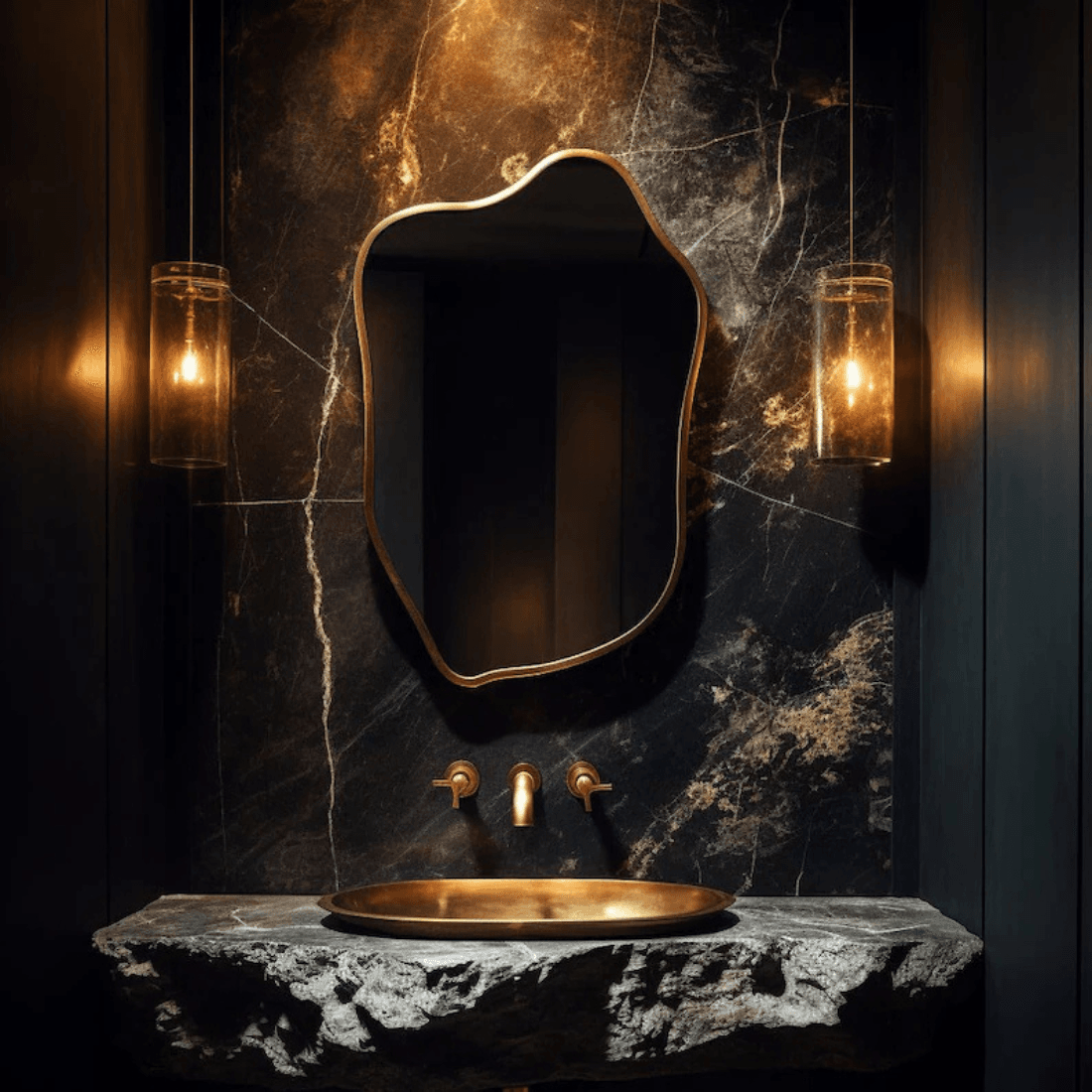 Organic Shape Framed Mirror with Anodized Aluminum Frame – Gold, Rose Gold, Black Matte, Brushed Silver Organic Shape Framed Mirror with Anodized Aluminum Frame – Gold, Rose Gold, Black Matte, Brushed Silver