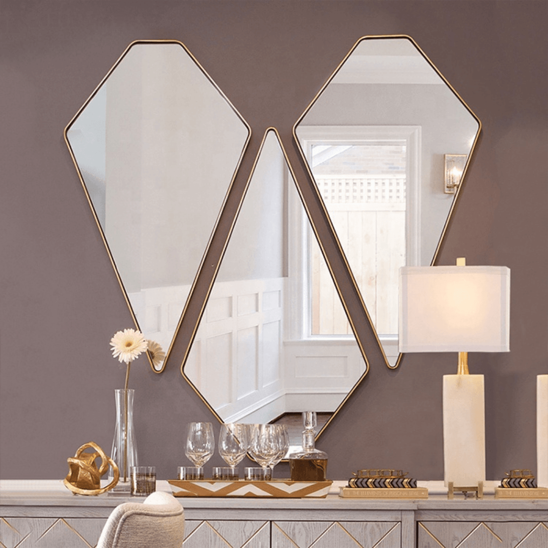 Geometric Diamond Wall Mirror Set – Anodized Aluminum Frame
