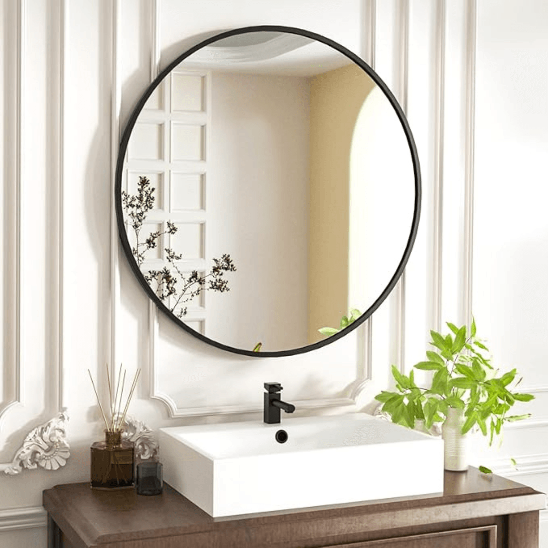 Contemporary Round Accent Mirror for Living Room