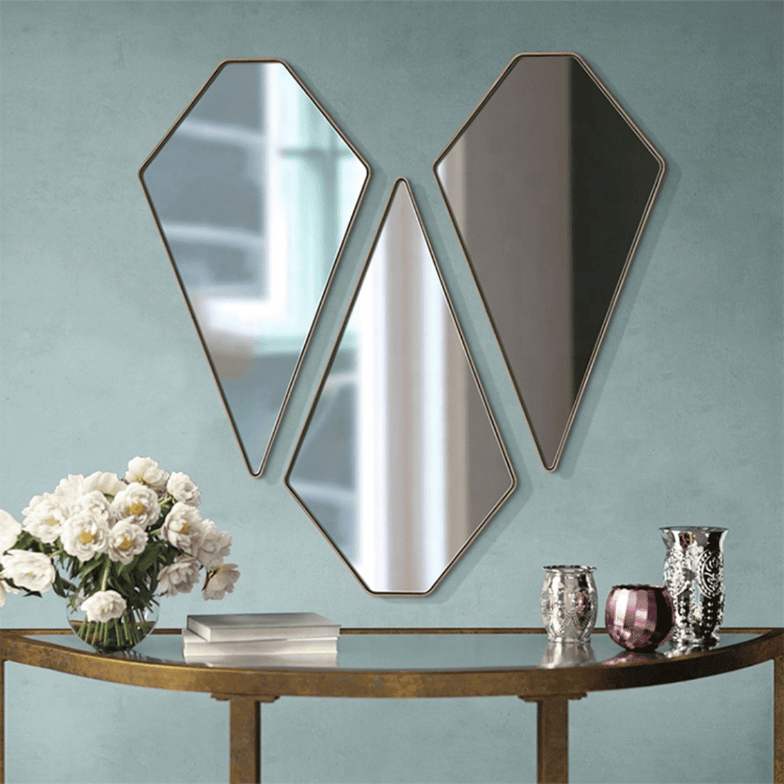 Geometric Diamond Wall Mirror Set – Anodized Aluminum Frame