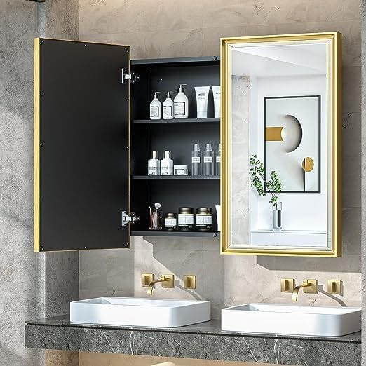 Double Door Bathroom Mirror with Storage – Gold/Silver/Black/White