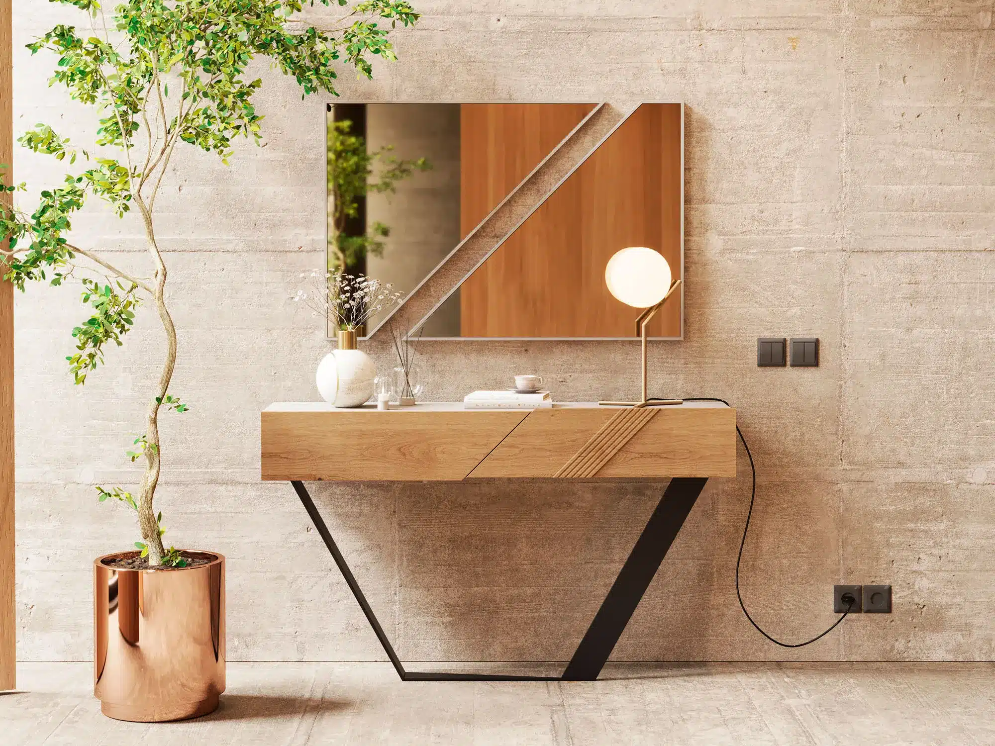 Geometric Asymmetrical Wall Mirror – Anodized Aluminum Frame
