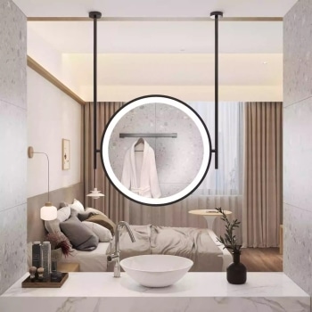 Modern LED Illuminated Round Bathroom Mirror | Hanging Design