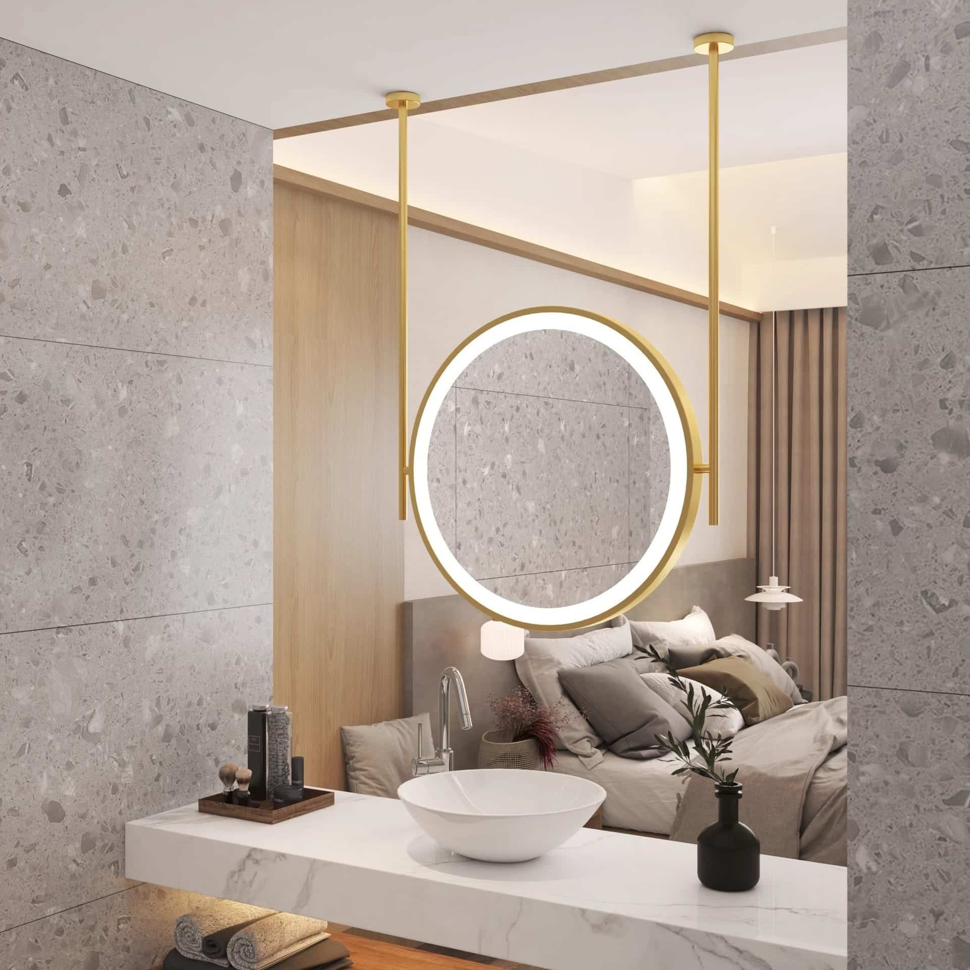 Modern LED Illuminated Round Bathroom Mirror | Hanging Design