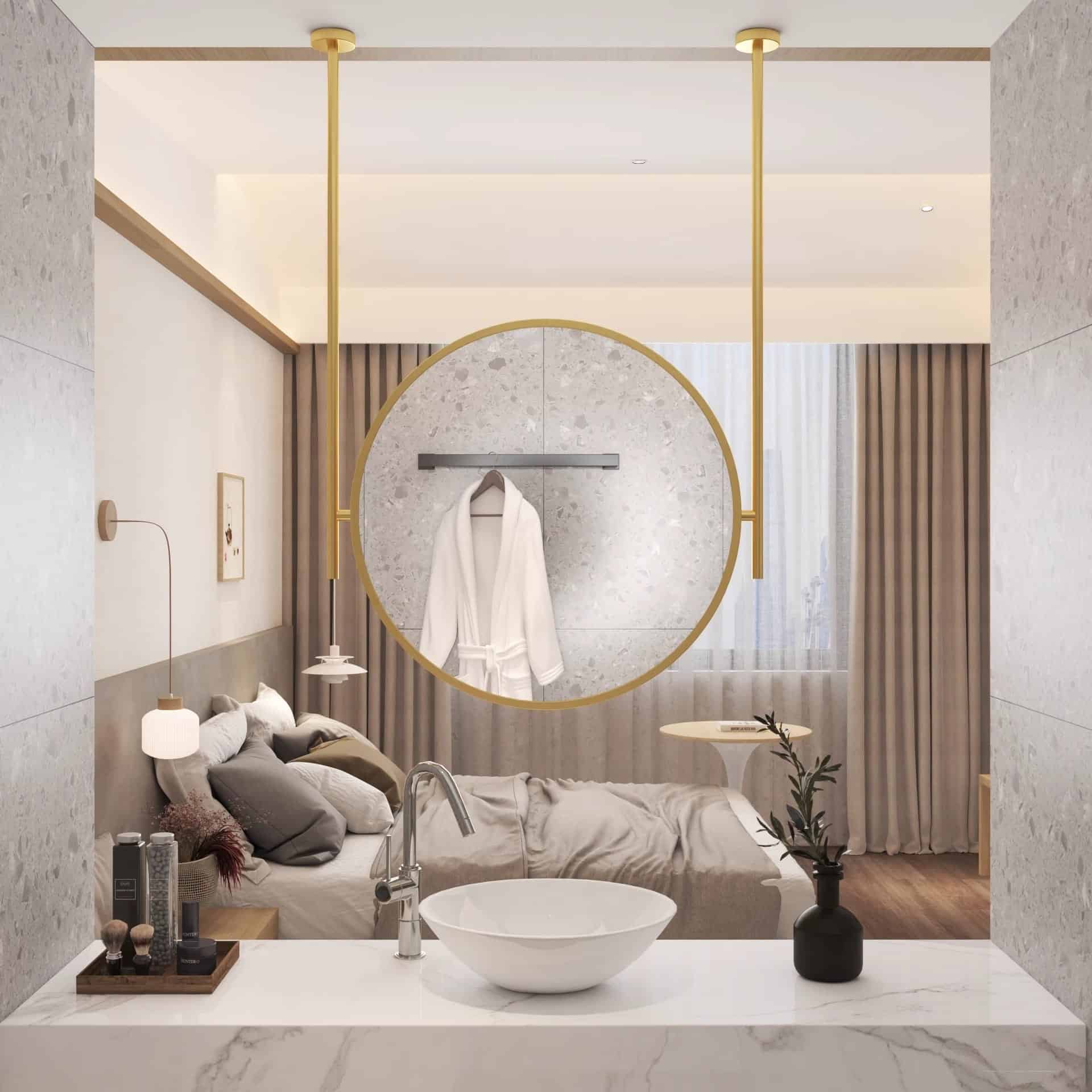 Modern LED Illuminated Round Bathroom Mirror | Hanging Design