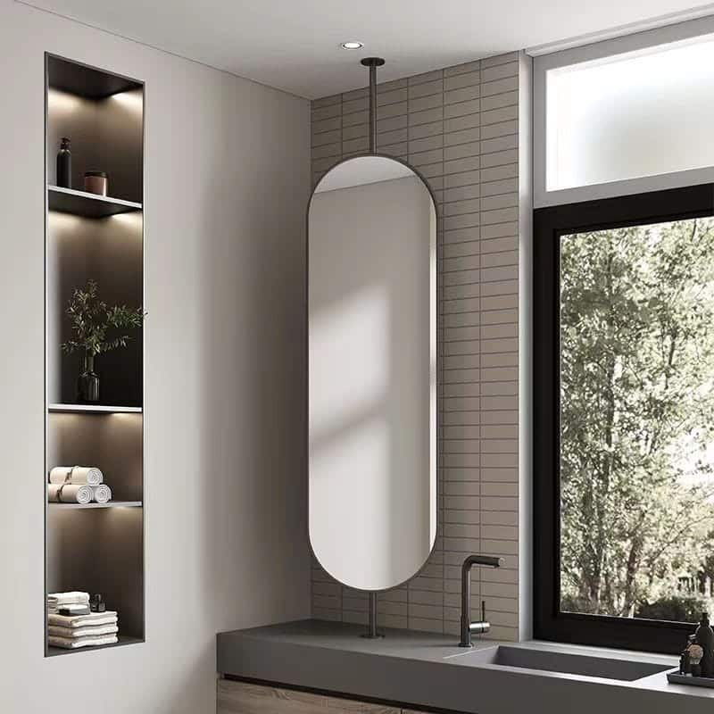 Capsule Shaped Hanging Mirror – Modern Frameless Vanity Mirror