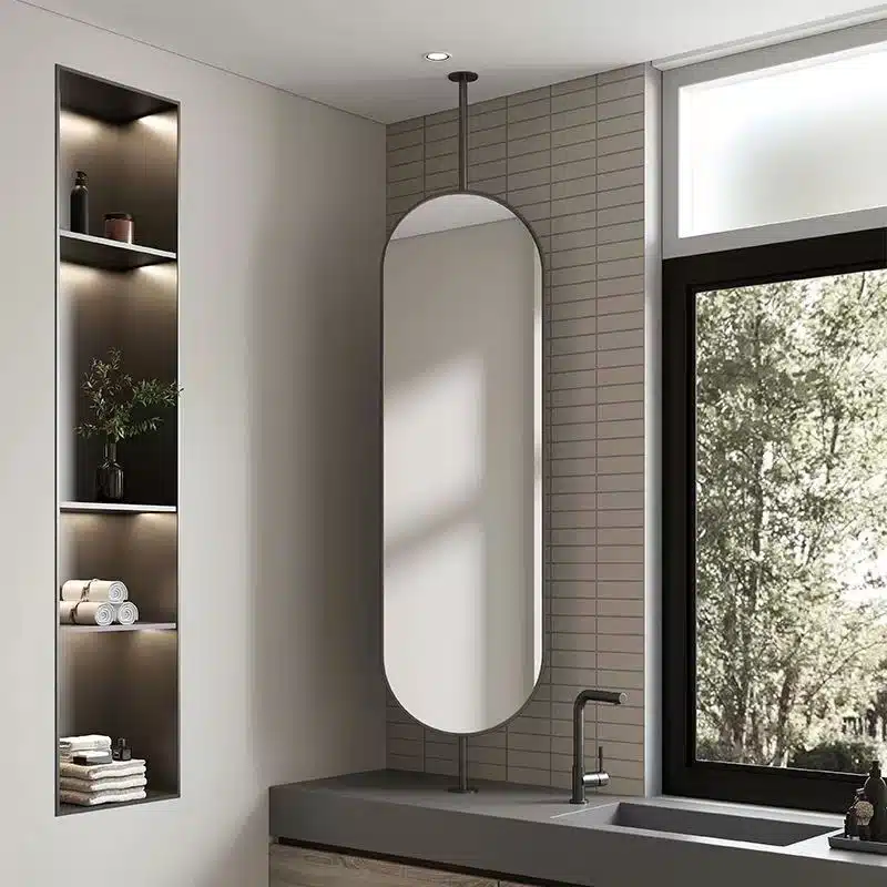 Capsule Shaped Hanging Mirror – Modern Frameless Vanity Mirror