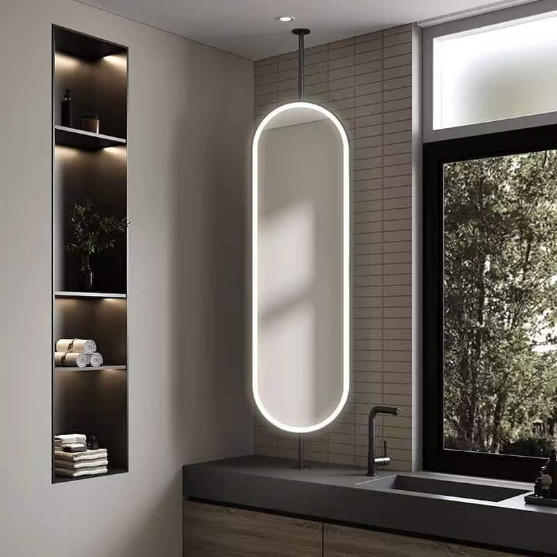 Capsule Shaped Hanging Mirror – Modern Frameless Vanity Mirror