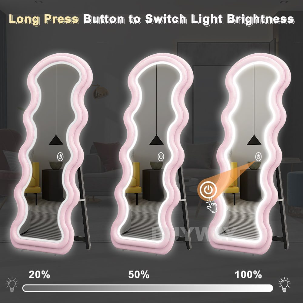 Wavy Framed LED Full-Length Mirror – Customizable Colors