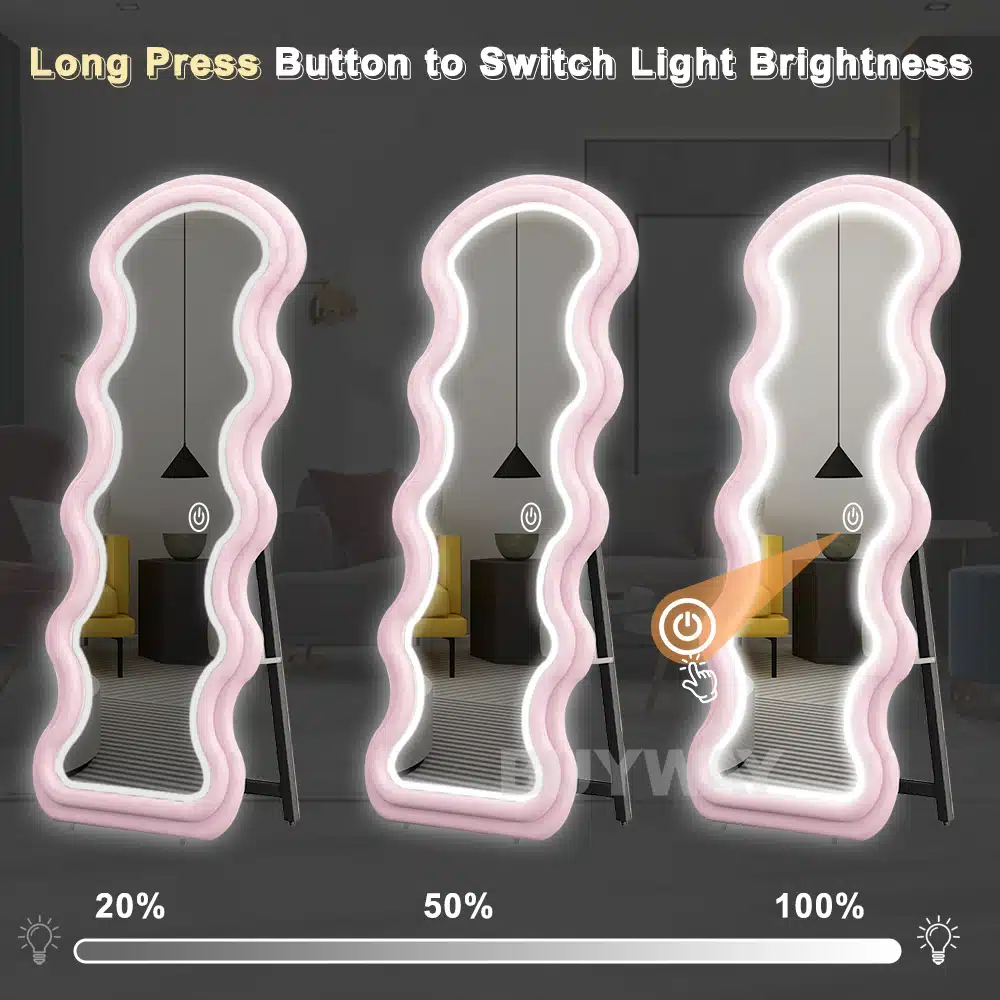 Wavy Framed LED Full-Length Mirror – Customizable Colors