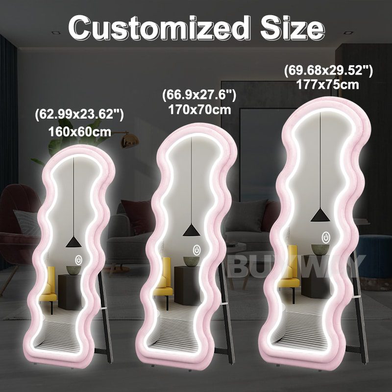 Wavy Framed LED Full-Length Mirror – Customizable Colors