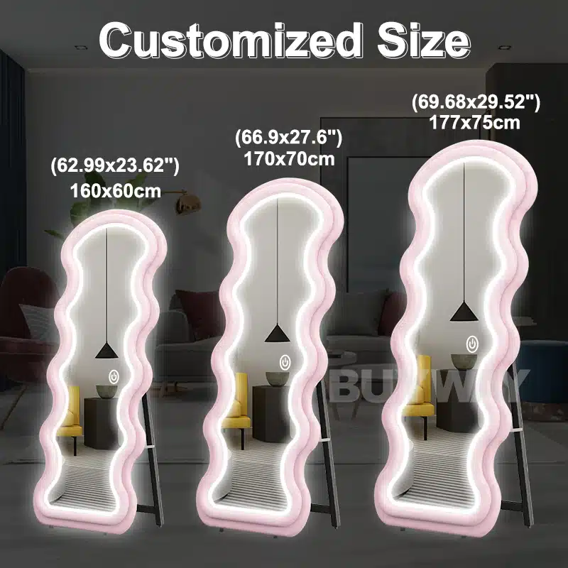 Wavy Framed LED Full-Length Mirror – Customizable Colors