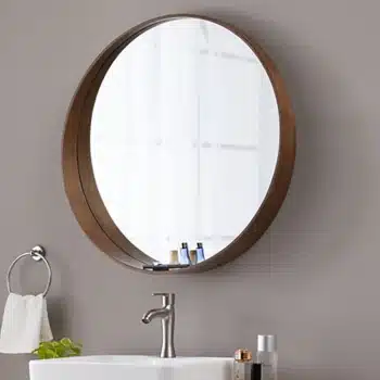 Round Wooden Framed Mirror with Storage – Elegant & Functional