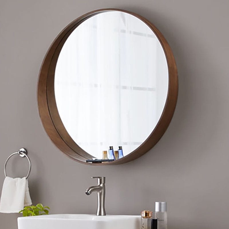 Round Wooden Framed Mirror with Storage – Elegant & Functional