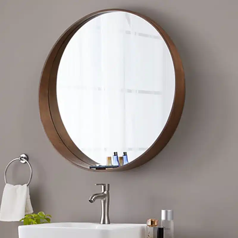 Round Wooden Framed Mirror with Storage – Elegant & Functional
