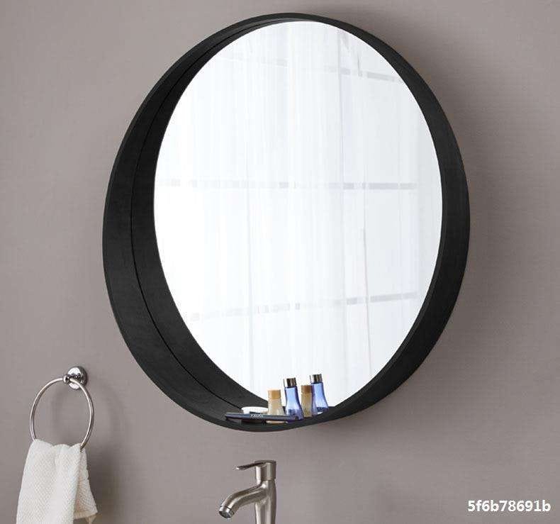 Round Wooden Framed Mirror with Storage – Elegant & Functional