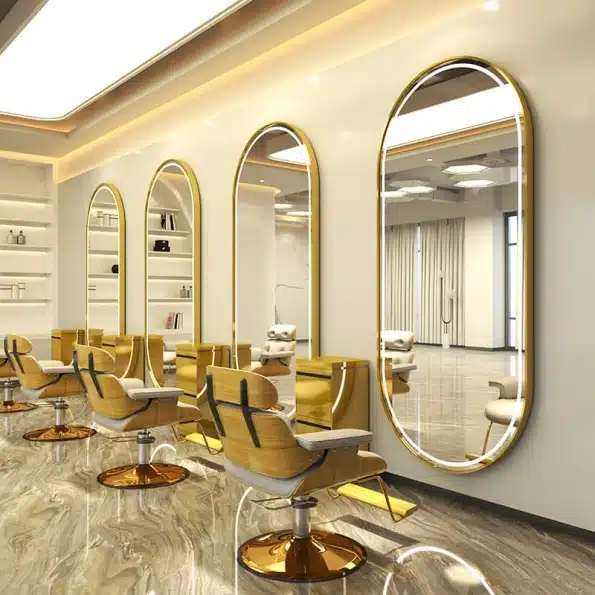 Oval LED Mirror with Gold Aluminium Frame – Luxury Vanity Mirrors for Salons and Living Rooms Oval LED Mirror with Gold Aluminium Frame – Luxury Vanity Mirrors for Salons and Living Rooms