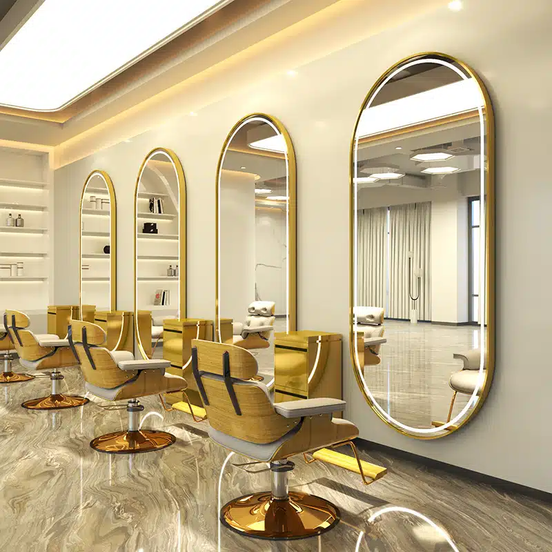 Oval LED Mirror with Gold Aluminium Frame – Luxury Vanity Mirrors for Salons and Living Rooms