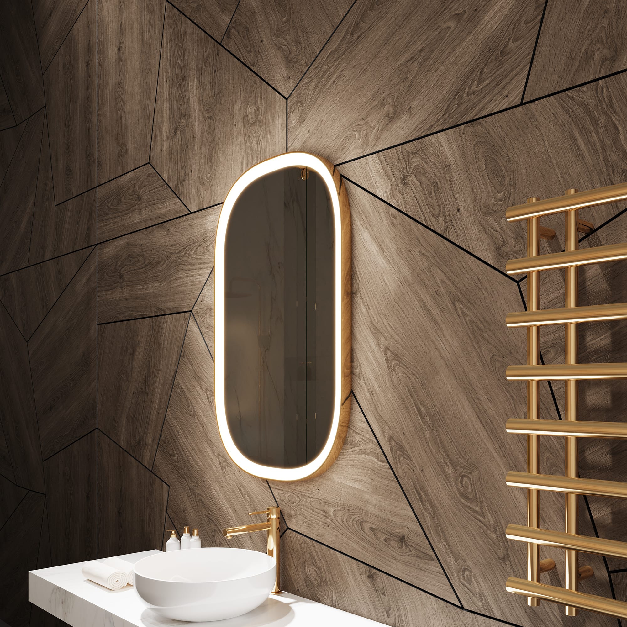 Elegant Oval LED Mirror with Gold Frame for Modern Bathrooms