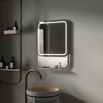 Rectangular LED Bathroom Mirror with Shelf – Dark Grey