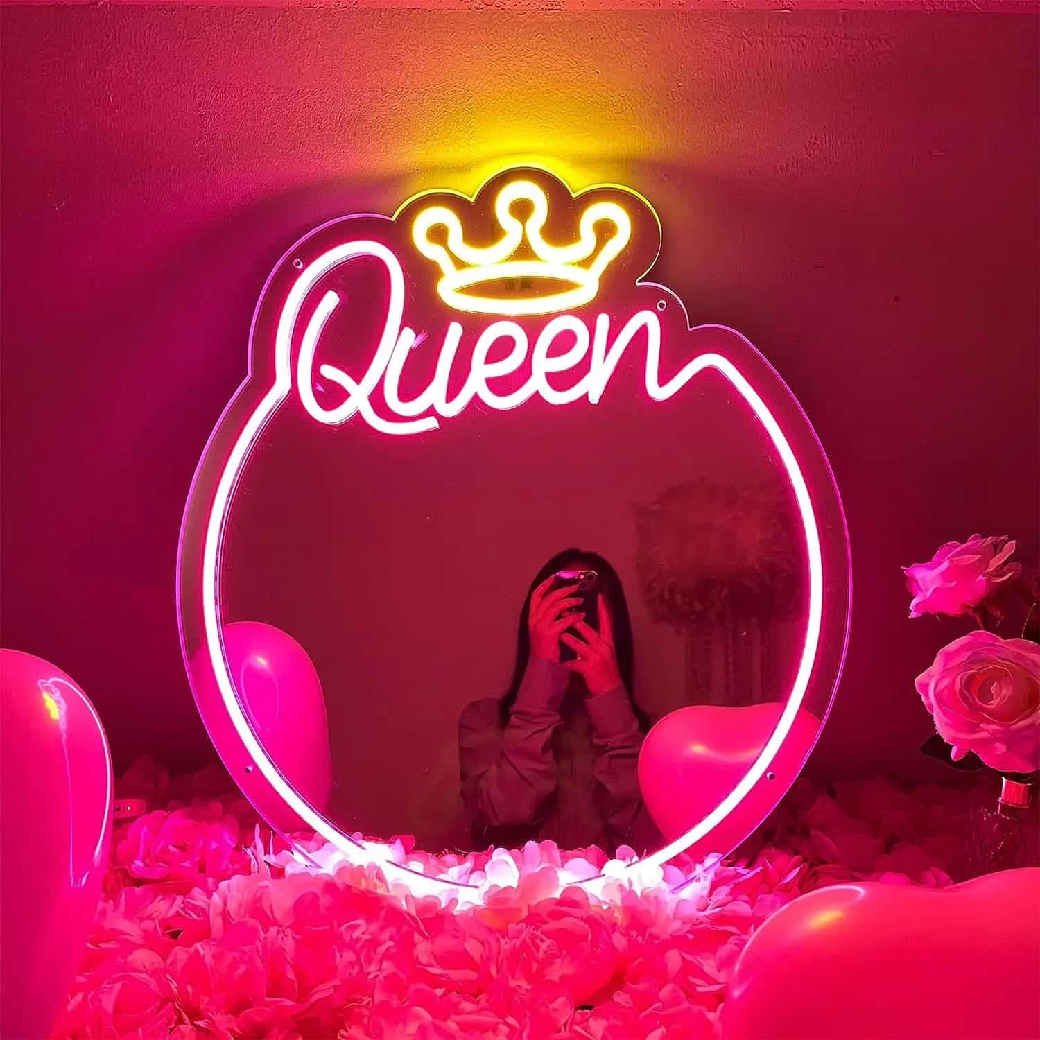 round neon queen led mirror