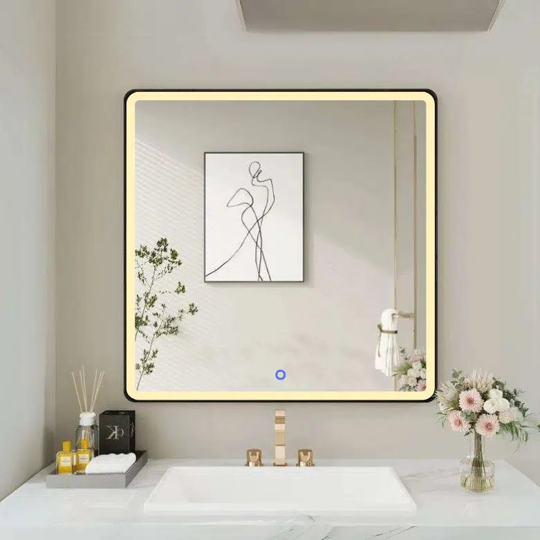 Modern Square Wall LED Mirror with Anodized Aluminum Frame – Gold, Rose Gold, Matte Black, Brushed Silver