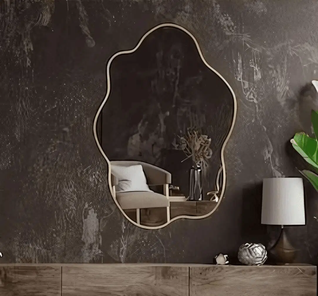 VOrganic Shaped Wall Mirror – Anodized Aluminum Frame