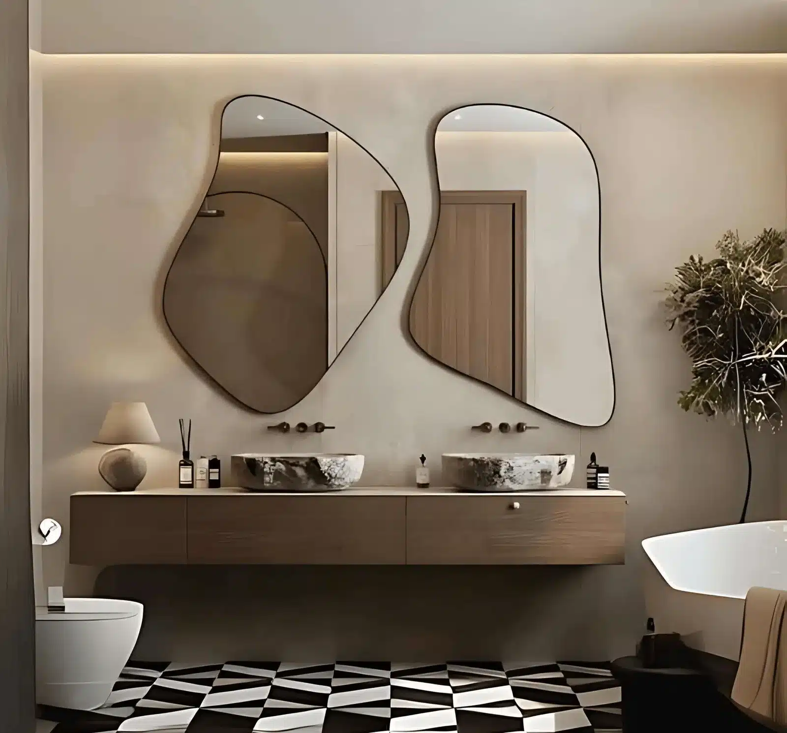 Double Irregular Shape Bathroom Mirrors – Modern Designer Vanity Set