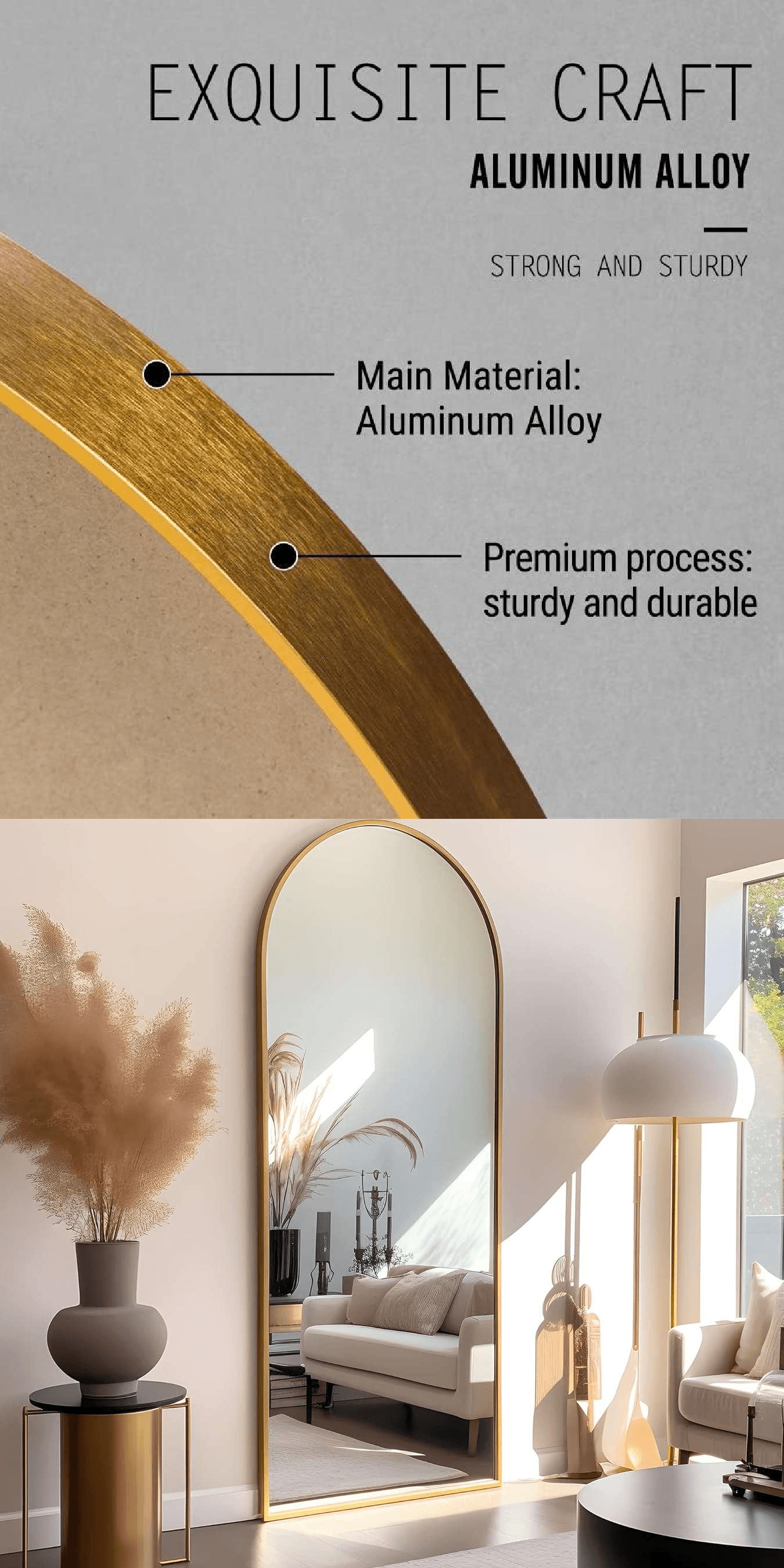 Ronny Standing Mirror - Arched Full Length Mirror - Aluminum Frame Ronny Standing Mirror - Arched Full Length Mirror - Aluminum Frame