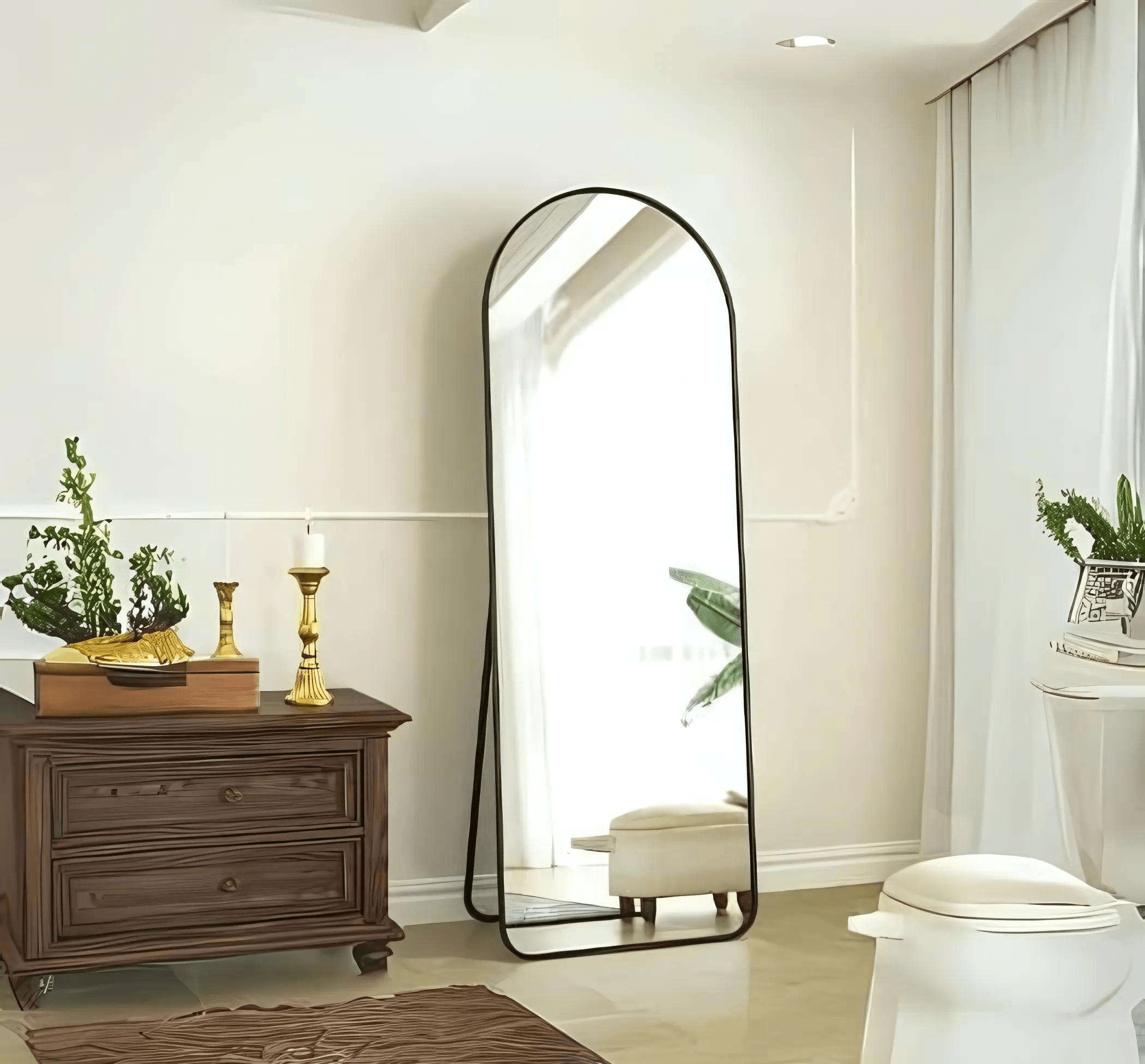 Luxury Arched Full Length Standing Mirror with Gold Frame