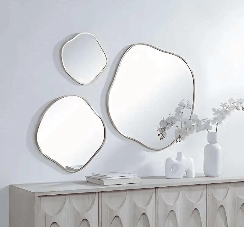Set of 3 Organic Shape Wall Mirrors with Anodized Aluminum Frame - Brushed Silver