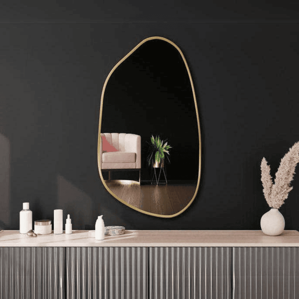 Luxury Organic Shape Wall Mirror with Gold Metal Frame