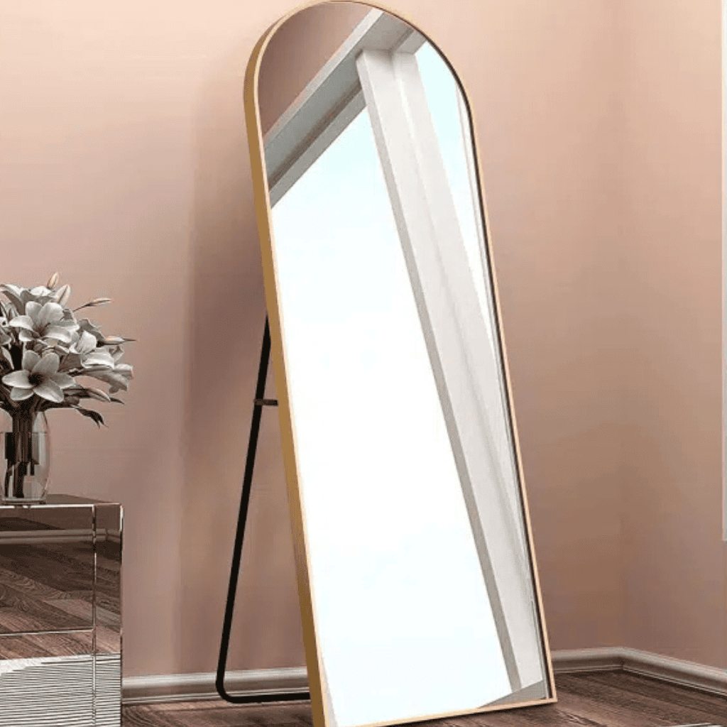Luxury Arched Full Length Standing Mirror with Gold Frame