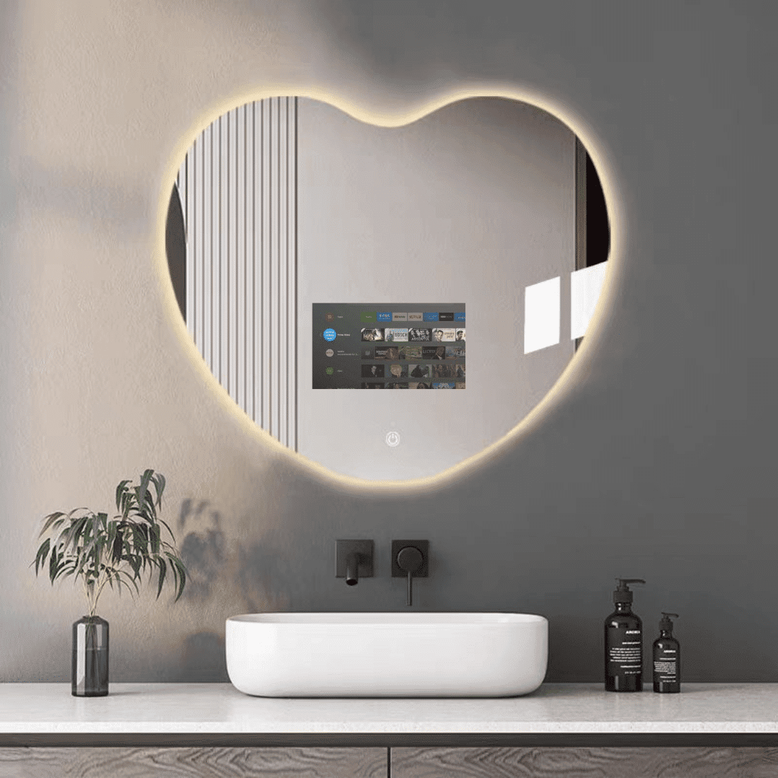 Heart-Shaped LED Android TV Mirror with Remote Control