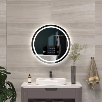 Futuristic Round Android Mirror TV – Shatterproof Glass & Motion Sensor Lighting