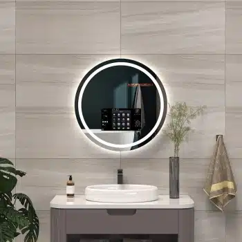 Futuristic Round Android Mirror TV – Shatterproof Glass & Motion Sensor Lighting