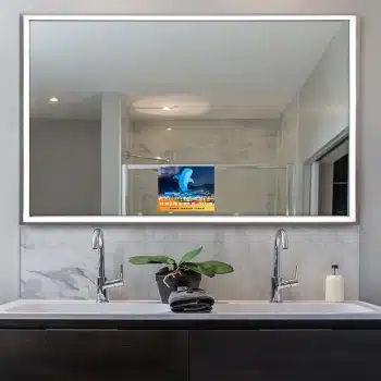 Luxury Smart Android TV LED Mirror with Remote Control – Modern Bathroom Upgrade with Aluminum frame