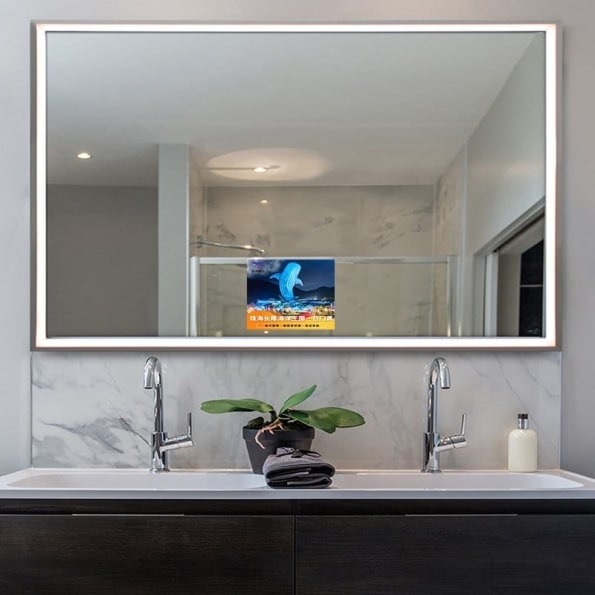 Luxury Smart Android TV LED Mirror with Remote Control – Modern Bathroom Upgrade with Aluminum frame
