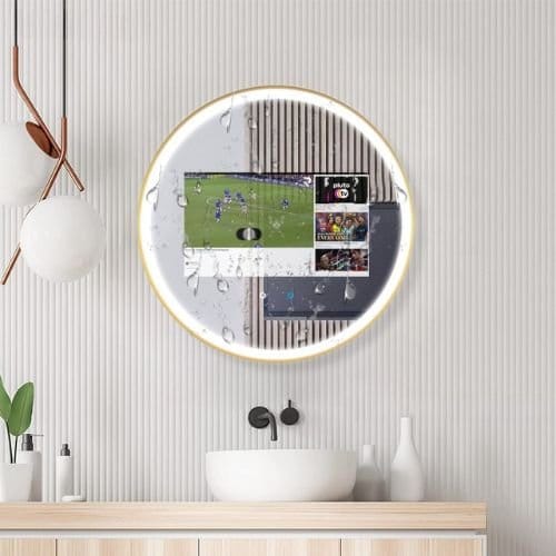 Chic Round LED Mirror TV – Android-Powered & Water-Resistant Frame