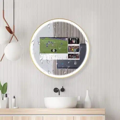 Chic Round LED Mirror TV – Android-Powered & Water-Resistant Frame