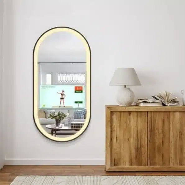 Modern Geometric Android LED Mirror – Anti-Fog -Compatible Oblong Frame