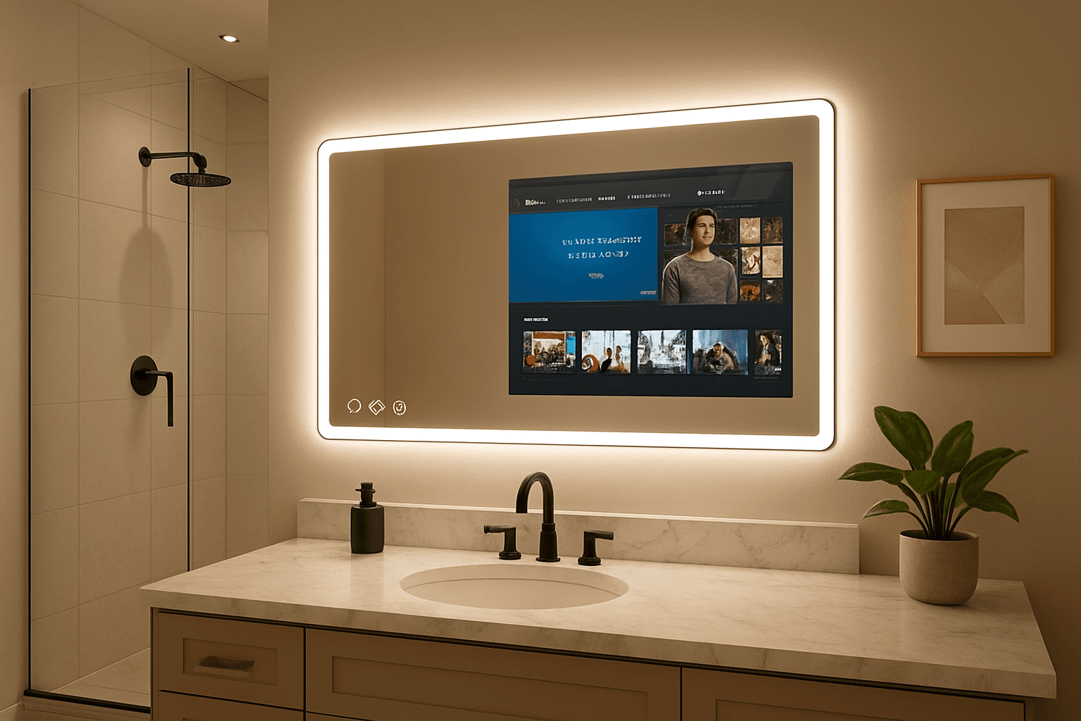 LED Vanity Mirror with Integrated Smart TV System