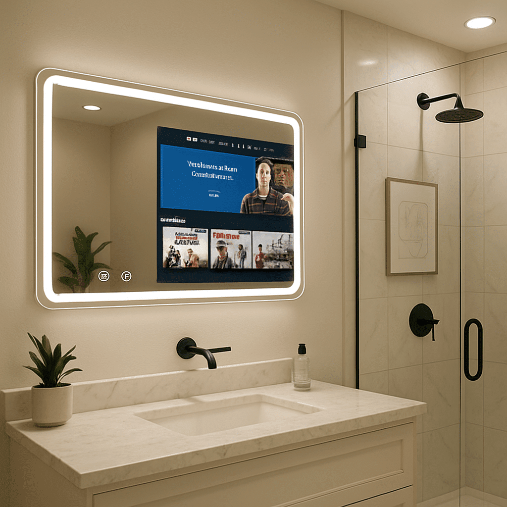 LED Vanity Mirror with Integrated Smart TV System