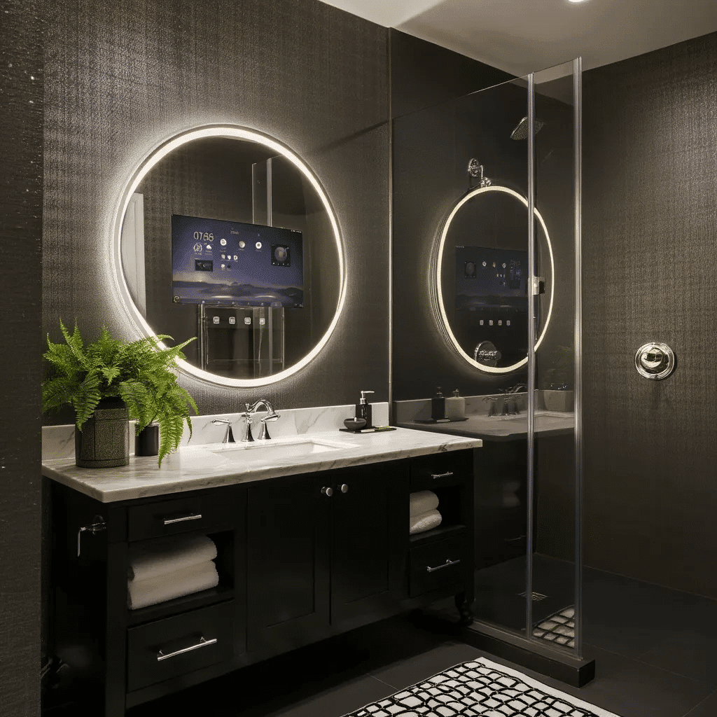 Luxury Vanity Mirror with Smart Display & Minimalist Design