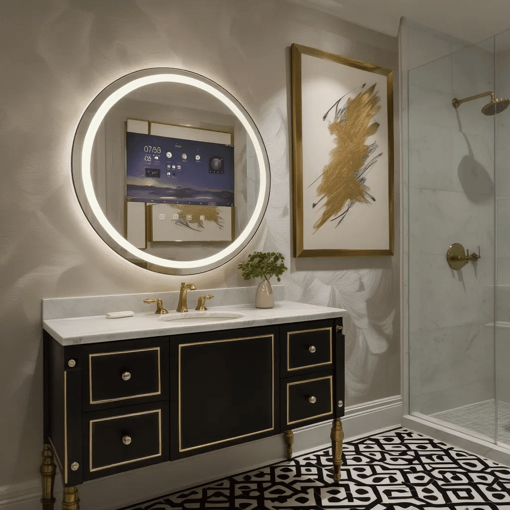 Luxury Vanity Mirror with Smart Display & Minimalist Design